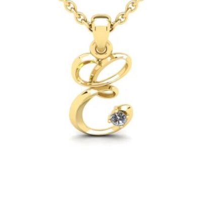 Diamond Initial Necklace | Letter E Initial Necklace In Yellow Gold | SuperJeweler