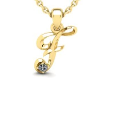 Diamond Initial Necklace | Letter F Initial Necklace In Yellow Gold | SuperJeweler