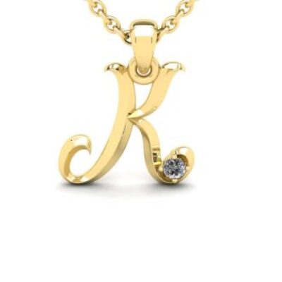 Diamond Initial Necklace | Letter K Initial Necklace In Yellow Gold | SuperJeweler