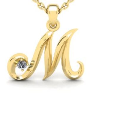 Diamond Initial Necklace | Letter M Initial Necklace In Yellow Gold | SuperJeweler