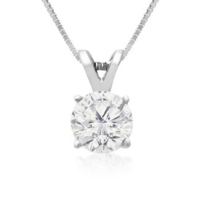 3/4ct 14k White Gold Diamond Pendant On Gold Box Chain | SuperJeweler.com