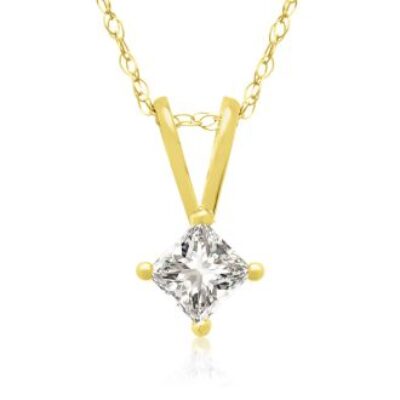 1/5ct 14k Yellow Gold Princess Diamond Pendant | SuperJeweler.com