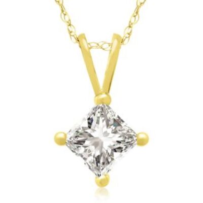 2/3ct 14k Yellow Gold Princess Diamond Pendant | SuperJeweler.com