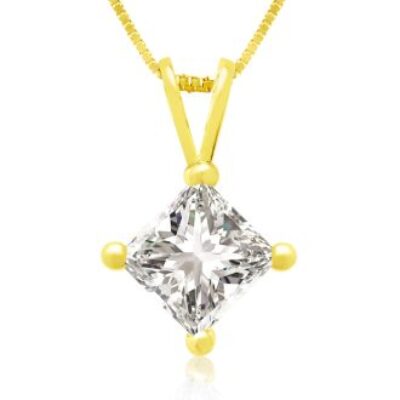 3/4ct 14k Yellow Gold Princess Diamond Pendant | SuperJeweler.com