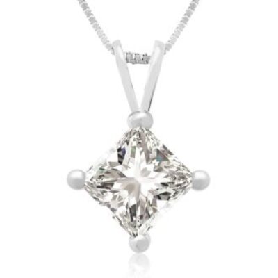 .85ct 14k White Gold Princess Diamond Pendant | SuperJeweler.com