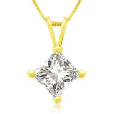 .85ct 14k Yellow Gold Princess Diamond Pendant | SuperJeweler.com