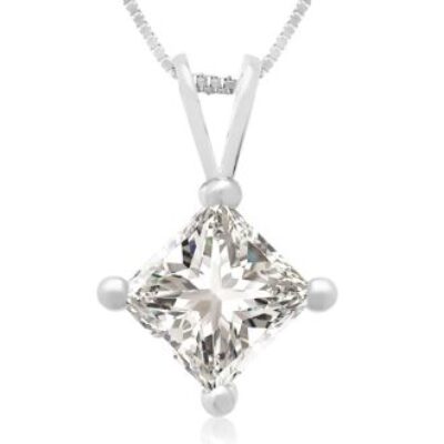 1.00ct 14k White Gold Princess Diamond Pendant | SuperJeweler.com