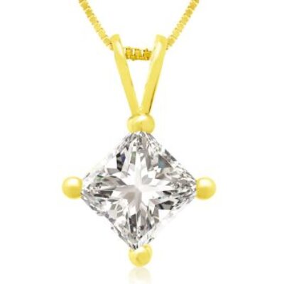 1.00ct 14k Yellow Gold Princess Diamond Pendant | SuperJeweler.com