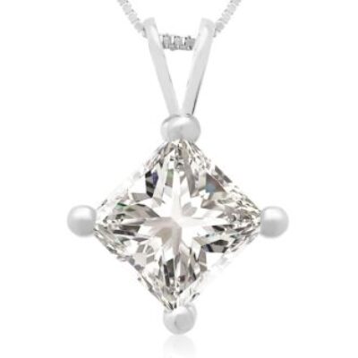 1.50ct 14k White Gold Princess Diamond Pendant | SuperJeweler.com