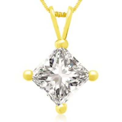 1.50ct 14k Yellow Gold Princess Diamond Pendant | SuperJeweler.com