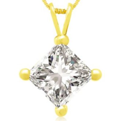 2.00ct 14k Yellow Gold Princess Diamond Pendant | SuperJeweler.com