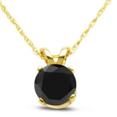 3/4ct Black Diamond Solitaire Pendant in 14k Yellow Gold | SuperJeweler.com