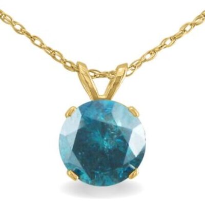 1 1/2ct Blue Diamond Solitaire Pendant, 14k Yellow Gold | SuperJeweler.com