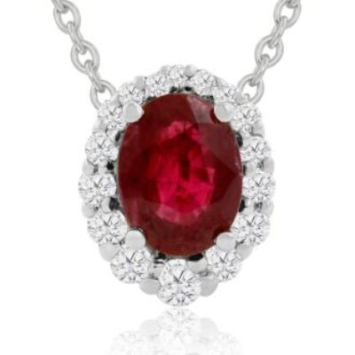 Ruby Necklace | July Birthstone | 2.90ct Fine Quality Ruby And Diamond Necklace In 14K White Gold | SuperJeweler