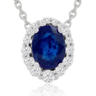 Sapphire Necklace | September Birthstone | 2.90ct Fine Quality Sapphire And Diamond Necklace In 14K White Gold | SuperJeweler