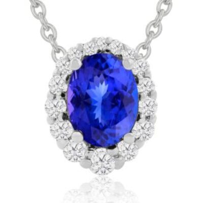 Tanzanite Necklace | Tanzanite | 2.90ct Fine Quality Tanzanite And Diamond Necklace In 14K White Gold | SuperJeweler