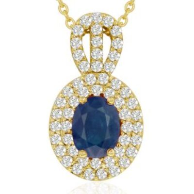 Sapphire Necklace | September Birthstone | 3.50ct Fine Quality Sapphire And Diamond Necklace In 14K Yellow Gold | SuperJeweler