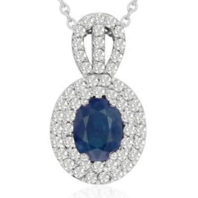 Sapphire Necklace | September Birthstone | 3.50ct Fine Quality Sapphire And Diamond Necklace In 14K White Gold | SuperJeweler