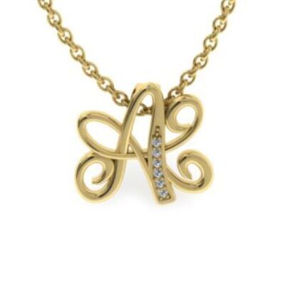 Diamond Initial Necklace | Letter A Initial Necklace In Yellow Gold | SuperJeweler