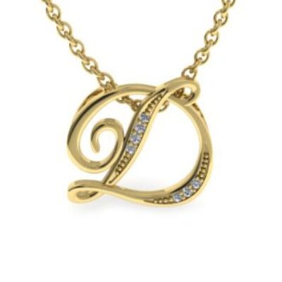 Diamond Initial Necklace | D Diamond Initial Necklace | Yellow Gold Serif D Initial Necklace With 7 Diamonds | SuperJeweler