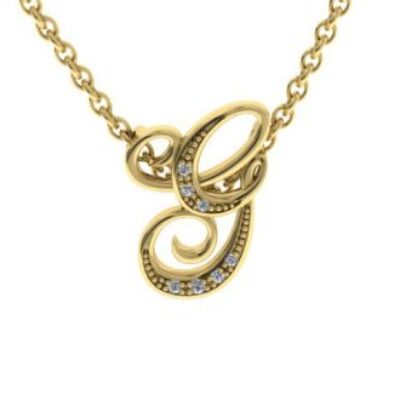 Diamond Initial Necklace | G Diamond Initial Necklace | Yellow Gold Serif G Initial Necklace With 7 Diamonds | SuperJeweler