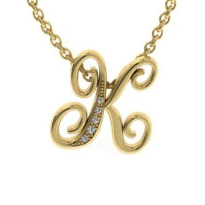 Diamond Initial Necklace | K Diamond Initial Necklace | Yellow Gold Serif K Initial Necklace With 5 Diamonds | SuperJeweler