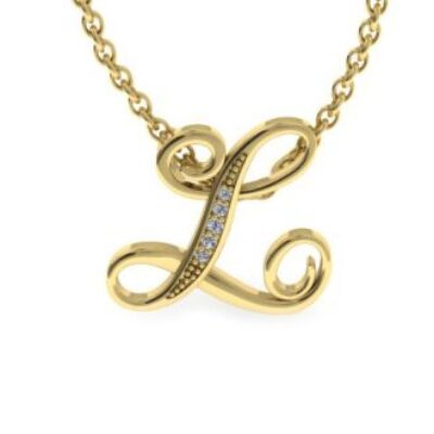 Diamond Initial Necklace | L Diamond Initial Necklace | Yellow Gold Serif L Initial Necklace With 5 Diamonds | SuperJeweler