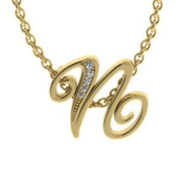 Diamond Initial Necklace | N Diamond Initial Necklace | Yellow Gold Serif N Initial Necklace With 5 Diamonds | SuperJeweler