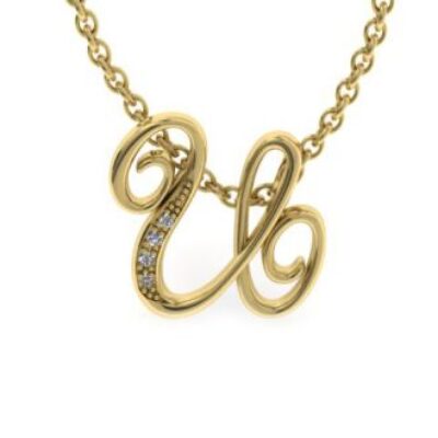 Diamond Initial Necklace | U Diamond Initial Necklace | Yellow Gold Serif U Initial Necklace With 4 Diamonds | SuperJeweler