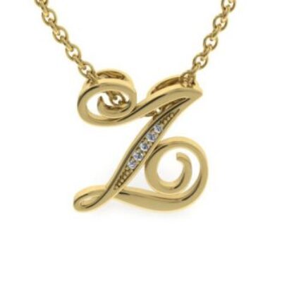 Diamond Initial Necklace | Z Diamond Initial Necklace | Yellow Gold Serif Z Initial Necklace With 5 Diamonds | SuperJeweler