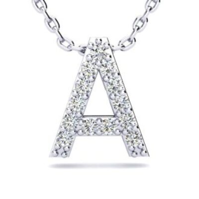 Diamond Initial Necklace | Letter A Initial Necklace In 14K White Gold | SuperJeweler