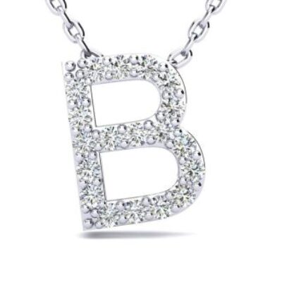 Diamond Initial Necklace | Letter B Initial Necklace In 14K White Gold | SuperJeweler