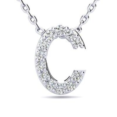 Diamond Initial Necklace | Letter C Initial Necklace In 14K White Gold | SuperJeweler