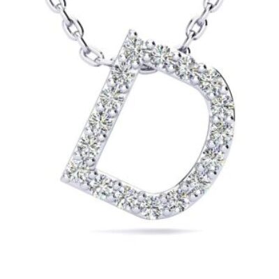 Diamond Initial Necklace | Letter D Initial Necklace In 14K White Gold | SuperJeweler