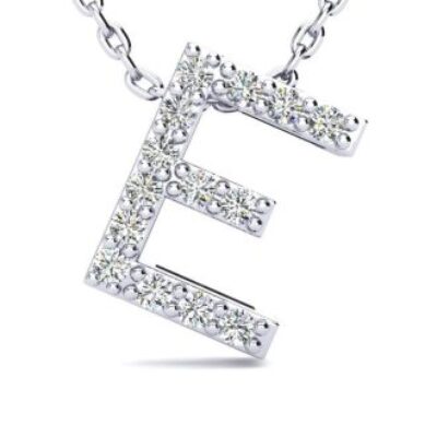 Diamond Initial Necklace | Letter E Initial Necklace In 14K White Gold | SuperJeweler