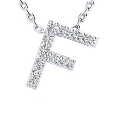 Diamond Initial Necklace | Letter F Initial Necklace In 14K White Gold | SuperJeweler