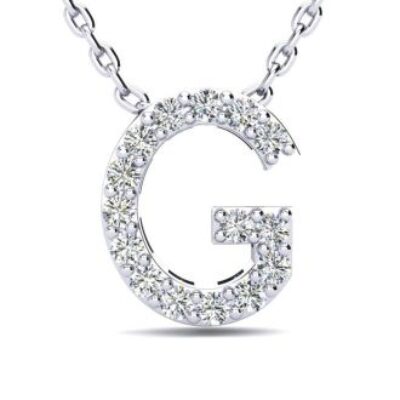 Diamond Initial Necklace | Letter G Initial Necklace In 14K White Gold | SuperJeweler