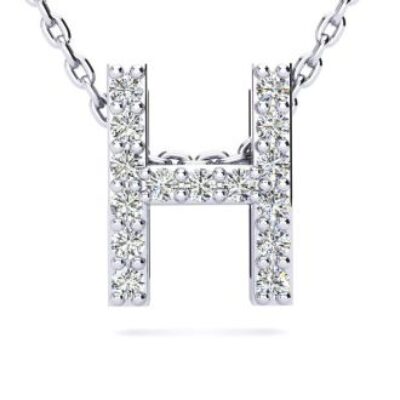 Diamond Initial Necklace | Letter H Initial Necklace In 14K White Gold | SuperJeweler