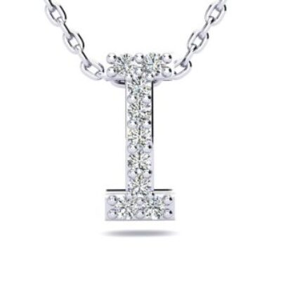 Diamond Initial Necklace | Letter I Initial Necklace In 14K White Gold | SuperJeweler