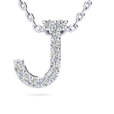 Diamond Initial Necklace | Letter J Initial Necklace In 14K White Gold | SuperJeweler