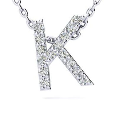 Diamond Initial Necklace | Letter K Initial Necklace In 14K White Gold | SuperJeweler