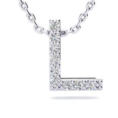 Diamond Initial Necklace | Letter L Initial Necklace In 14K White Gold | SuperJeweler