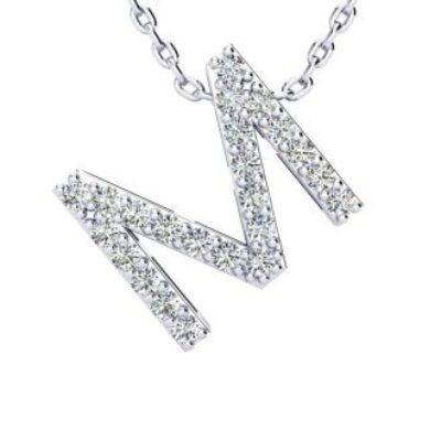 Diamond Initial Necklace | Letter M Initial Necklace In 14K White Gold | SuperJeweler