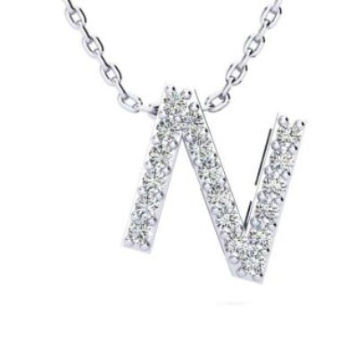 Diamond Initial Necklace | Letter N Initial Necklace In 14K White Gold | SuperJeweler