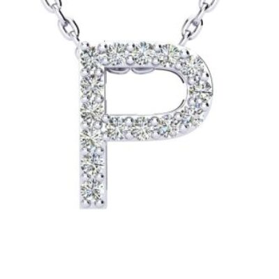 Diamond Initial Necklace | Letter P Initial Necklace In 14K White Gold | SuperJeweler