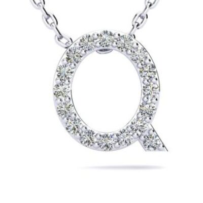 Diamond Initial Necklace | Letter Q Initial Necklace In 14K White Gold | SuperJeweler