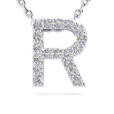 Diamond Initial Necklace | Letter R Initial Necklace In 14K White Gold | SuperJeweler