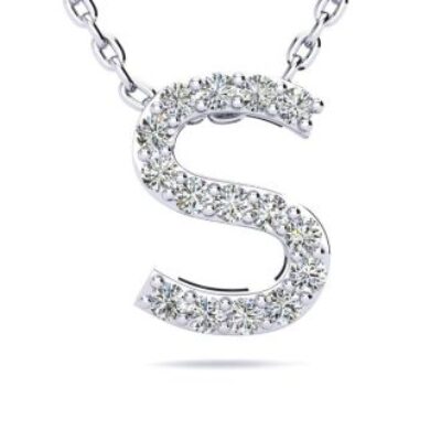 Diamond Initial Necklace | Letter S Initial Necklace In 14K White Gold | SuperJeweler