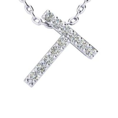 Diamond Initial Necklace | Letter T Initial Necklace In 14K White Gold | SuperJeweler