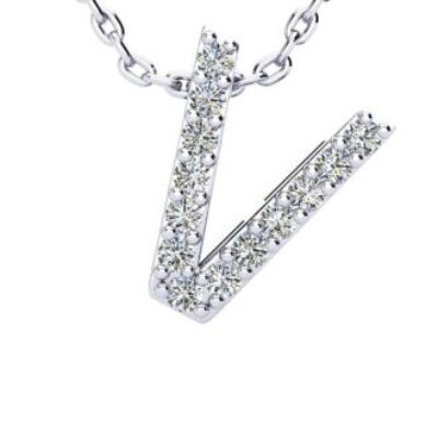 Diamond Initial Necklace | Letter V Initial Necklace In 14K White Gold | SuperJeweler